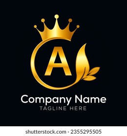 Vector minimal letter logo with golden crown.