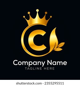 Vector minimal letter logo with golden crown.