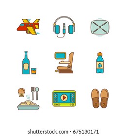 Vector minimal lineart flat airplane travel icon set