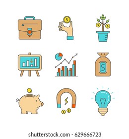 Vector minimal lineart flat business and finance iconset