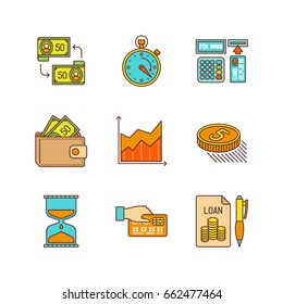 Vector minimal lineart flat business or finance icons set