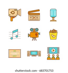 Vector minimal lineart flat cinema icon set