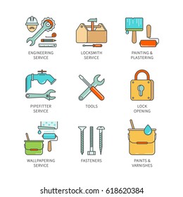 Vector minimal lineart flat engineering iconset