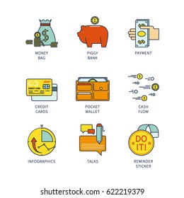 Vector minimal lineart flat financial iconset