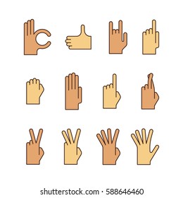 Vector minimal lineart flat hand gestures iconset