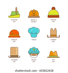 Vector minimal lineart flat headwear iconset