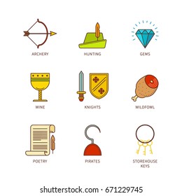 Vector minimal lineart flat medieval icons set