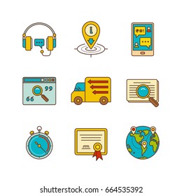 Vector minimal lineart flat mobile tech icon set