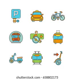 Vector minimal lineart flat public transport iconset