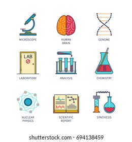 Vector minimal lineart flat science icon set