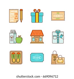 Vector minimal lineart flat shopping icons set