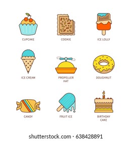 Vector minimal lineart flat sweet food iconset