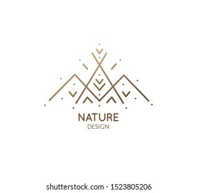 Vector minimal logo of camping tent with mountains. Simple linear icon concept of hiking, tourism, sport - business emblems, badge for a travel, camping and healthy lifestyle, rest, health, ecology