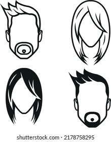 minimales Vektorlogo Symbol für Mann und Frau, weiblicher Kopf, Frisur - Vorderseite - 3