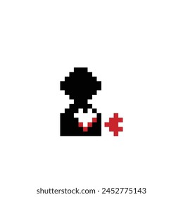 Vector minimal pixel art cartoon depressed sad broken heart feeling alone mood concept. Pixel art,vector,depress,unhappy,heart broken,sad concept bad love idea.