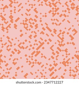 Vector minimal pixel background. Abstract seamless pattern with small random scattered squares, rectangles. Pink and orange color halftone texture. Retro style funky repeat digital decorative design