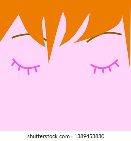Vector minimal portrait with eyes and hair can be used as toy box package design, banner or poster for kids, greeting card