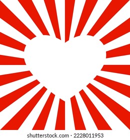Afiche mínimo de vectores con el corazón y la explosión del sol. Concepto para el diseño del Día de San Valentín
