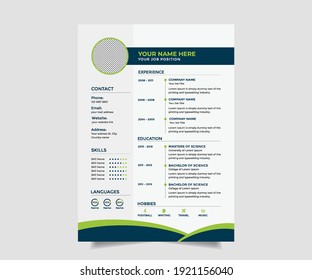 Vector Minimal professional CV, curriculum vita, resume template - elegant stylish green and blue color design, resume design