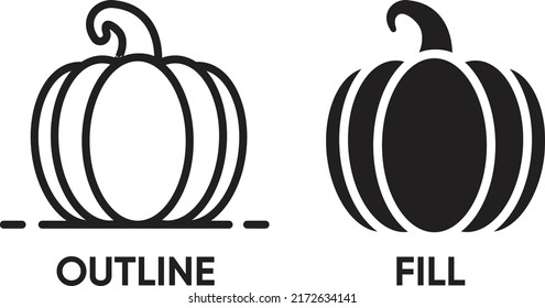 Vector Minimal Pumpkin outline and fill icon. Halloween symbol illustration design.