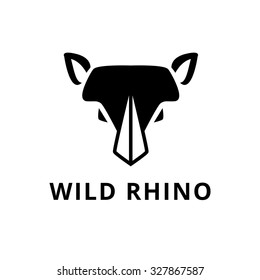 Vector minimal rhino head logotype. Black rhino logo.