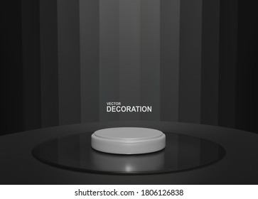 Escena mínima del vector. Podio para presentación de productos cosméticos. Fondo abstracto con plataforma de podio geométrica en los colores negro y blanco. Plantilla para diseño, presentación, publicidad.