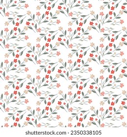 Vector minimal seamless  half-drop pattern with flower