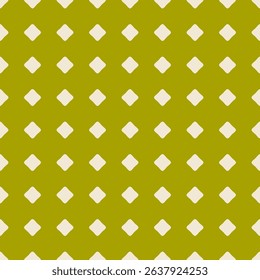 Vector minimal seamless pattern. Cute green and beige geometric background. Simple abstract texture with small rounded rhombuses, polka dots, grid. Repeating geo design for decor, textile, packaging