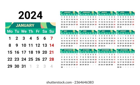 Vector minimal style 2024 page calendar for new year