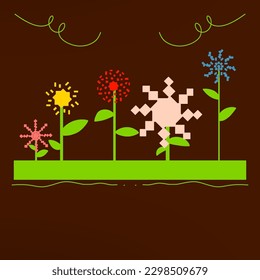 Estilo vectorial mínimo de flores y plantas verdes simple estilo de dibujos animados