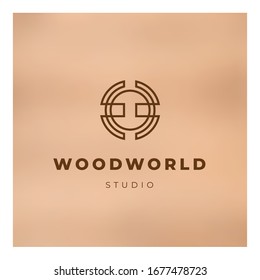 Vector minimal style logo for wooden company. Vintage corporate identity template. Brown and orange colors.