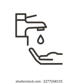 Icono mínimo de línea delgada vectorial contorno trazo lineal ilustración de un grifo con una gota de agua y lavado de manos