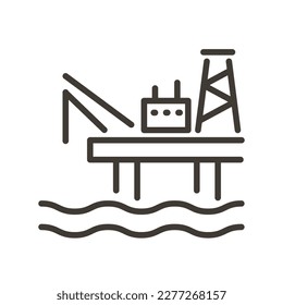 Vector minimal thin line icon outline linear stroke illustration of a oil rig platform in the sea