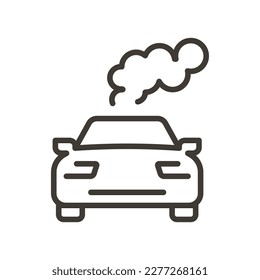 Vector minimal thin line icon outline linear stroke illustration of smoke coming from car that exhausts into air