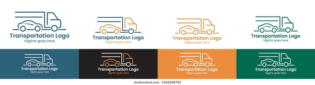 Logo de la compañía de transporte de Vector mínimo con símbolos de camión y coche