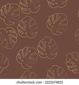Vektorgrafik. Minimalismus Herbst nahtloses Muster in Pastellfarben, mit Monstera Blätter in einem linearen Stil und abstrakten Formen. Moderne minimalistische mobile Hintergrundbilder für Social Media-Geschichten, Branding, Cover.