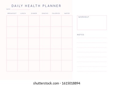 Vector minimalist abstract planner.Modern female organizer in pastel pink rose colors.Daily, weekly, monthly planner template.Blank printable horizontal notebook page.Paper sheet size A4.