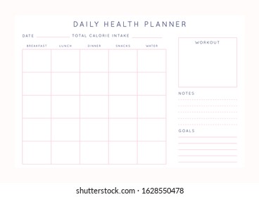 Vector minimalist abstract planner.Modern female organizer in pastel pink rose colors.Daily, weekly, monthly planner template.Blank printable horizontal notebook page.Paper sheet size A4.