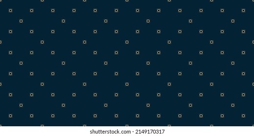 Vector minimalist background. Golden geometric seamless pattern with tiny floral shapes, small crosses. Simple abstract minimal texture in gold and dark blue color. Modern luxury geo design for decor
