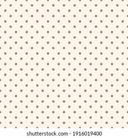 Vector minimalist background. Simple geometric seamless pattern with tiny floral silhouettes, small diamond shapes, crosses. Subtle minimal monochrome abstract texture. Repeat design for decor, print