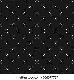 Vector minimalist background. Simple geometric seamless pattern with tiny diamond shapes, rhombuses, crosses. Black & white abstract monochrome texture. Stylish dark design for decoration, covers, web