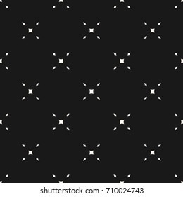 Vector minimalist background. Simple geometric seamless pattern with tiny diamond shapes, rhombuses, crosses. Black & white abstract monochrome texture. Subtle dark design for decor, fabric, digital