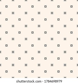 Vector minimalist background. Subtle geometric seamless pattern with tiny floral shapes, small crosses. Simple abstract minimal black and white texture. Modern monochrome design for decor, print, web