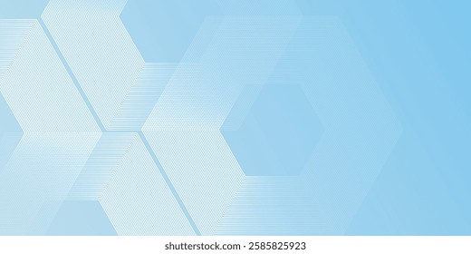 Vector minimalist banner background pastel colorful  blue and white gradations. Hexagon effect style modern abstract