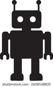 Vector Minimalist Black Robot Illustration with Geometric Symmetry on White Background