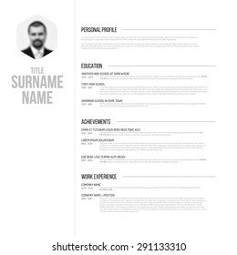 Vector minimalist black and white cv / resume template design with profile photo