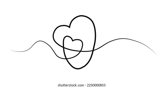 Vektorminimalistische Schwarz-Weiß-Illustration. Kontinuierliche Zeichnung einer Linie mit einer Herzform. Konzept des Liebeszeichens. Valentin.