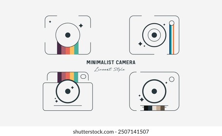 vector minimalist camera design with lineart style, thin lines and retro colored lines. Photography tools for photographers. simple outline style camera icon