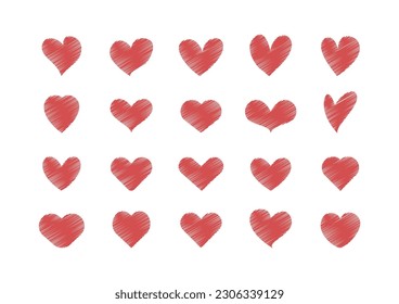 vector Minimalist Character set red hearts doodle isolated on white background.