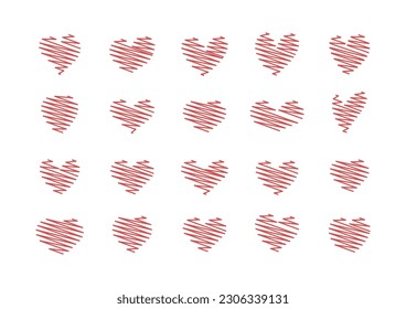 vector Minimalist Character set red hearts doodle isolated on white background.
